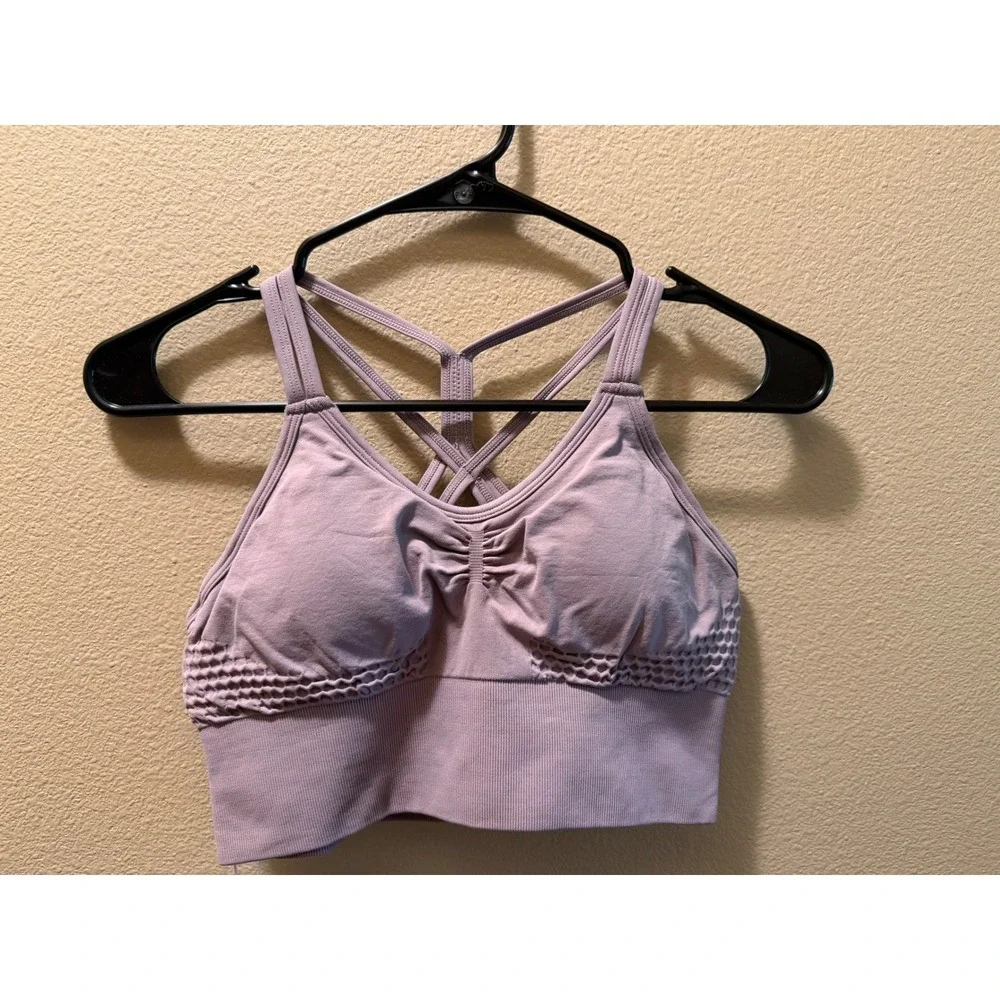Halara Womens Seamless Ruched Longline Sports Bra Lavender Purple Strappy Med
